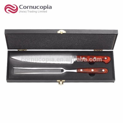 2 PCS Wooden Gift Box Package Wood Handle Stainless Steel Carving Knife and Carving Fork Set