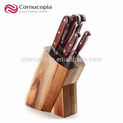 High Grade 6 PCS Wood Handle German Kitchen Knife Set with Acacia Knife Block