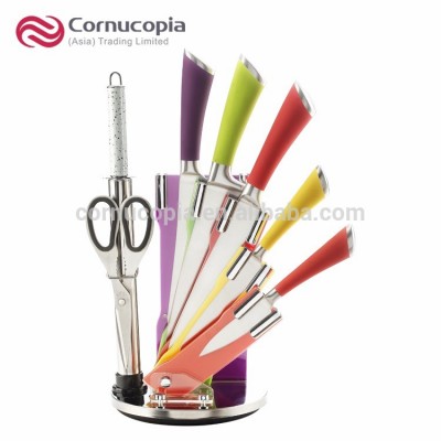 Amazon Hot Sale Premium 8 PCS Colorful Kitchen Knives Set with Knife Block